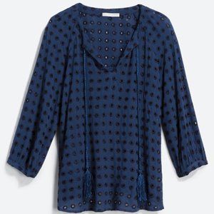 Lavender Brown Cedric Eyelet Top Navy Size S